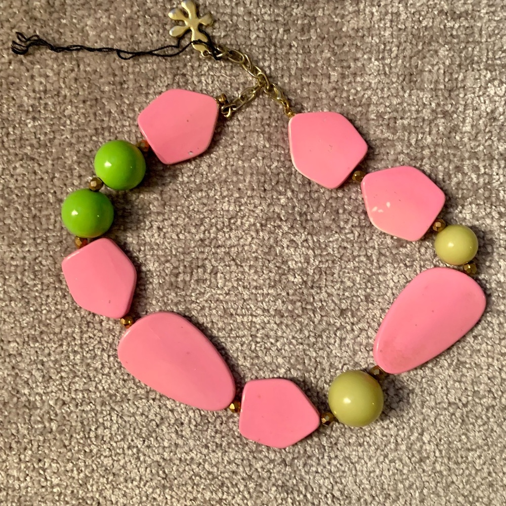 Vintage Green Pink Beaded Necklace